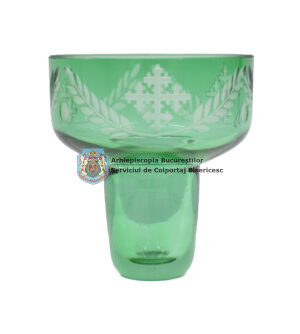 Pahar din sticlă, gravat cu model floral și cruce patriarhală N20 326665